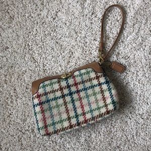Coach Hampton Tattersall Plaid Wool Wristlet